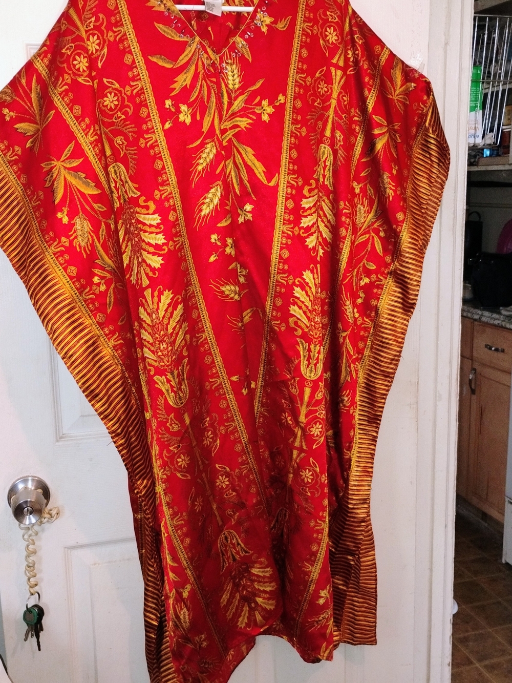 Red and Gold Floral Caftan Dress - Women